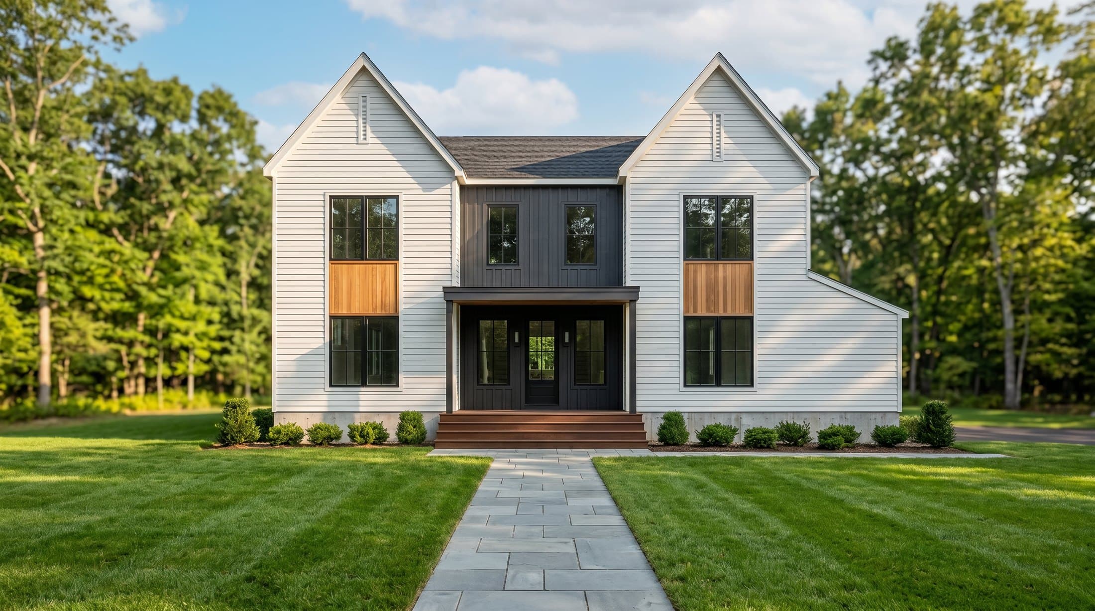 Modern white house exterior render prepared from design references and property notes