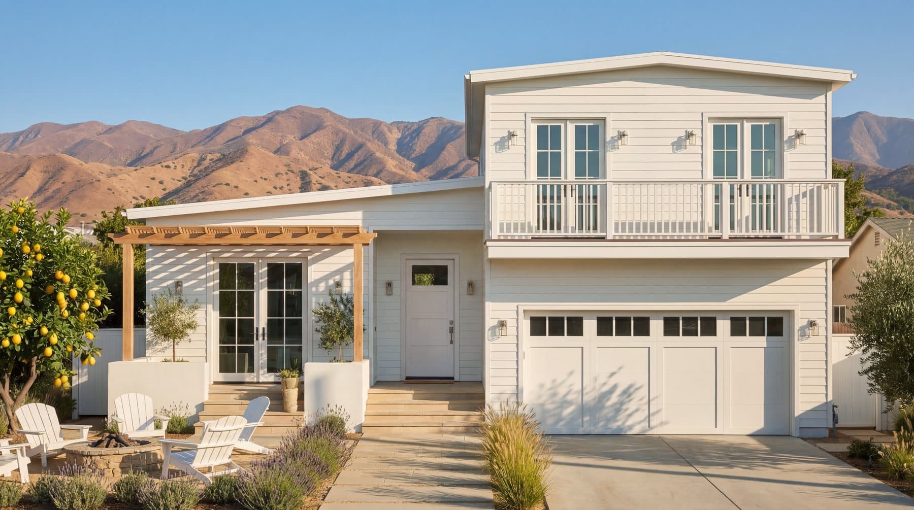 Modern exterior render in a desert residential context
